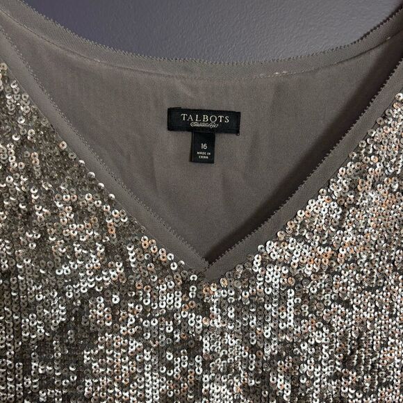 Talbots Silver Grey Sequin Sleeveless Shell Tank Top Blouse Plus Size 16 V Neck - Picture 4 of 12